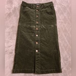 Dark Green Corduroy High Waist Midi Skirt